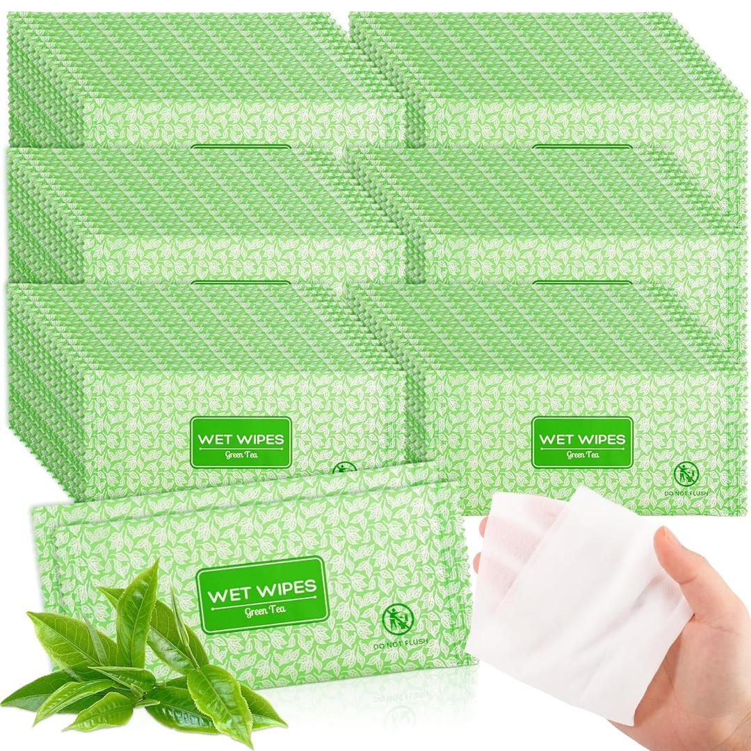 200 Pcs Wet Wipes Individually Wrapped, Personal Cleansing Wipe, Travel Size Hand Wipe, Green Tea Body Wipes Bulk for Homeless, Suitable for Restaurant, Wedding, Barbecue, Light Green