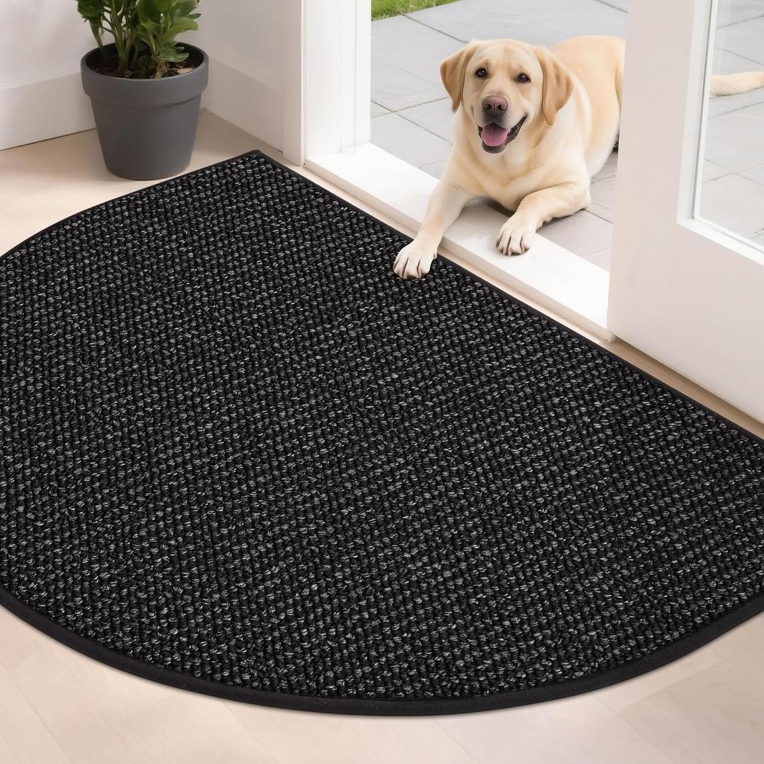 BEQHAUSE Dirt Trapper Door Mat 32" x 48" Half Circle Non-Slip Washable Doormats Entrance Rugs Absorbent Welcome Low Profile Floor Mats for Front Back Door and Entryway, Black