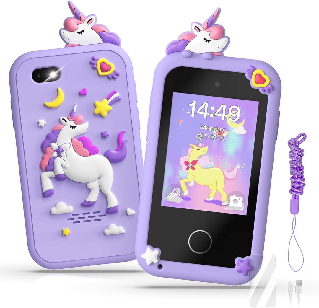 Kids Smart Phone Toys for Girls, Christmas Birthday Gifts for Girls Age 3-10 Kids Cell Phone Toys with 2.8" Touchscreen 20 Learning Games Dual Camera Music Player, 8G SD Card