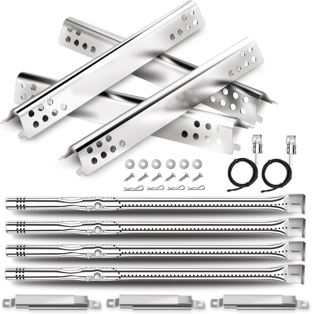 Uniflasy Grill Replacement Parts for Charbroil Advantage Series 4 Burner 463344116 466344116 Gas Grills, Stainless Steel G432-8M00-W1 Burner Tube, G361-0003-W1 Heat Plate, Adjustable Crossover Tube