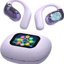 Open Ear Earbuds Ultra Comfort Wireless Bluetooth 5.4 Headphones Over The Ear Earbuds with Intelligent Touch Screen EarHooks IPX7 Waterproof Bone Conduction Earphones for Fitness Sports-Purple