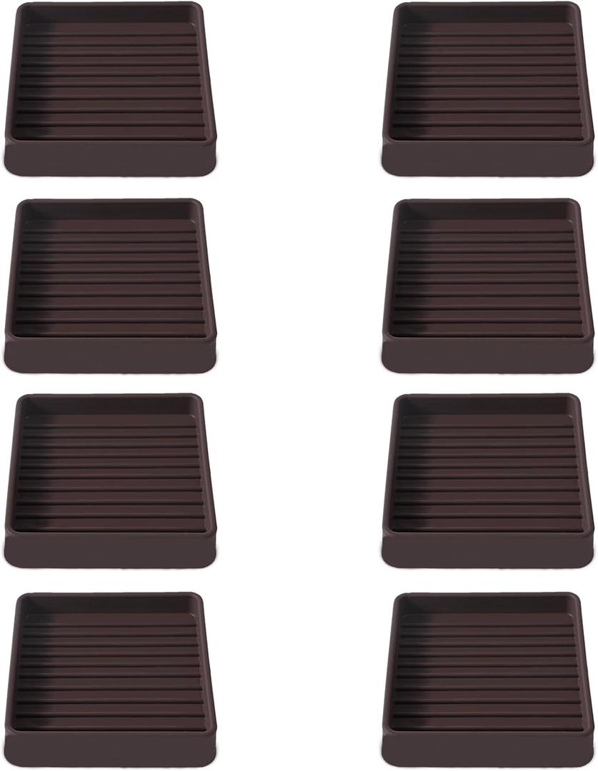 2.5x2.5 Square Rubber Furniture Caster Cups, Anti-Sliding Furniture Pads Bed Stopper Floor Protectors with Grip - Protect Any Flooring (8 Pcs Brown)