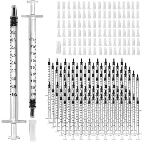 100 Pack 1ml Syringe for Liquid, 1cc Plastic Small Syringes for Scientific Labs, Measuring Liquids, Feeding Pets, Medical Student, Oil or Glue Applicator, Non-Sterile, No Needle