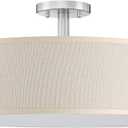 4 Light 18 Inch Semi Flush Mount Close to Ceiling Light Fixture,Off White Fabric Shade Brushed Nickel Finish for Bedroom,Living Room,Dining Room Hallway