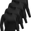 Dalavch 4 Pack Women’s Long Sleeve Basic Shirts Crew Neck Slim Fitted Compression Gym Workout Athletic Underscrubs Tops M