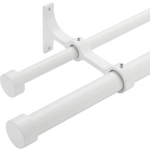 Double Curtain Rods with Aluminum End Cap and Full Surround Brackets,1"Front and 5/8" Back Rod,Adjustable between 36 to 72 Inches (3-6 Feet), Matte White Double Window Drapery Rod (36-72")