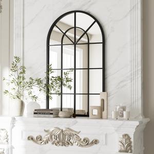 Wall Mounted Mirror, Arched Bathroom Wall Mirror, 30"x20" Windowpane Arch Top Mirror, Farmhouse Mirror, Window Mirrors with Metal Frame, Mirrors Wall Decor for LivingRoom or Bedroom (Black)