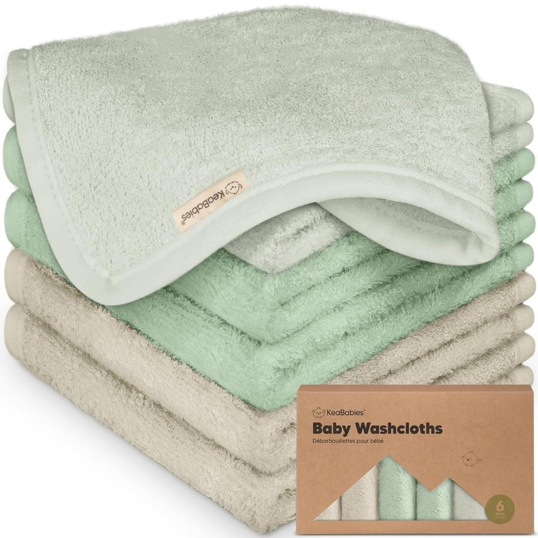 6-Pack Baby Washcloths Soft Absorbent Viscose from Bamboo Washcloths for Face, Body, Baby Towels for Newborn, Kids, Toddlers, Infant, Gentle on Sensitive Skin, 10x10 Reusable Face Towels (Hills)