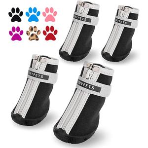 QUMY Dog Shoes for Small Dogs, Puppy Dog Boots & Paw Protector for Winter Snow Day, Summer Hot Pavement, Waterproof in Rain Weather, Outdoor Hiking, Indoor Hardfloor with Skid-Resistant Sole Black 4 (size 4: 1.89"x1.51"(L*W))