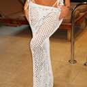 SISKIN Beach Coverups for Women 2026 Mermaid Net Fishnet Siren Bodycon Skirt Knitted for Vacation (White), Small