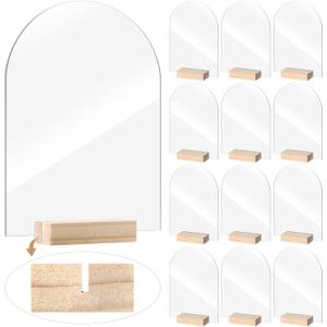 12 Pack Acrylic Sign Holder with Wood Base DIY Signs Acrylic Table Numbers Modern Signs Plaque Vertical Table Decor for Wedding, Restaurant, Store, Office, Hotel(5 x 7 Inch)