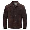FLAVOR Men's Suede Leather Jacket Trucker Coat (Medium, Dark Brown)