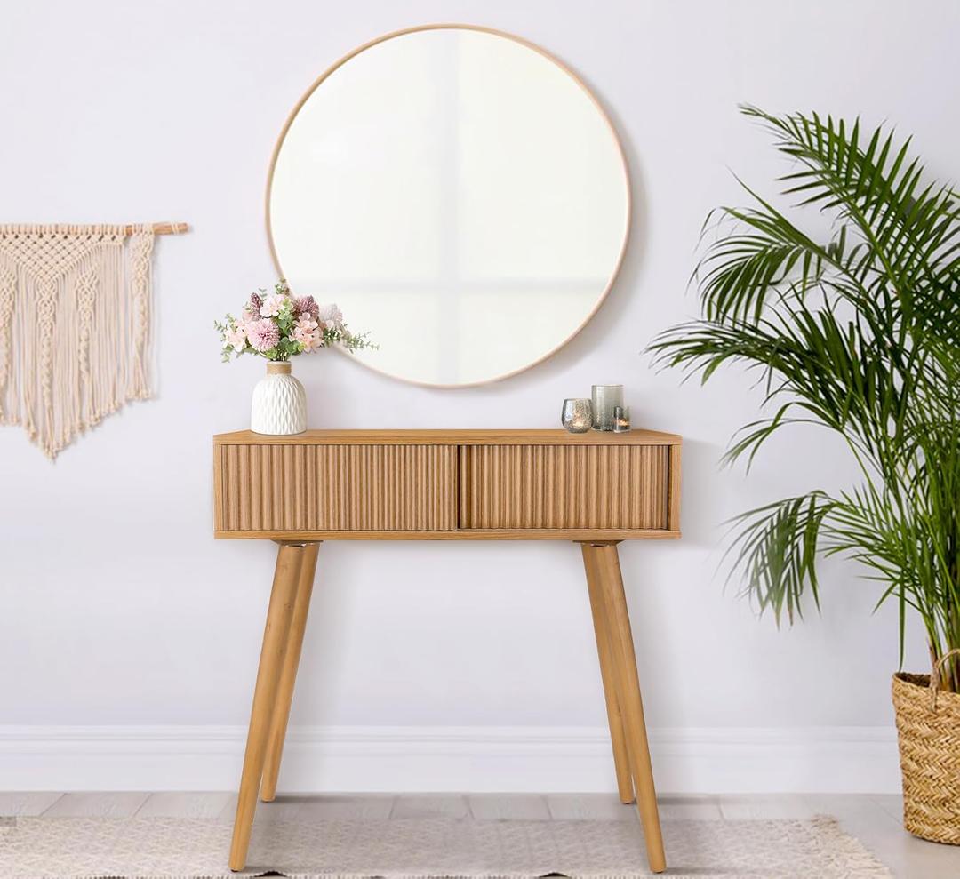 Console Table, Small Console Tables for Entryway31" Vanity Desk Fluted Dresser Side Table, Brown Entry Table Narrow Console Table Modern Hallway Table Modern Sofa Table for Living Room, Brown 