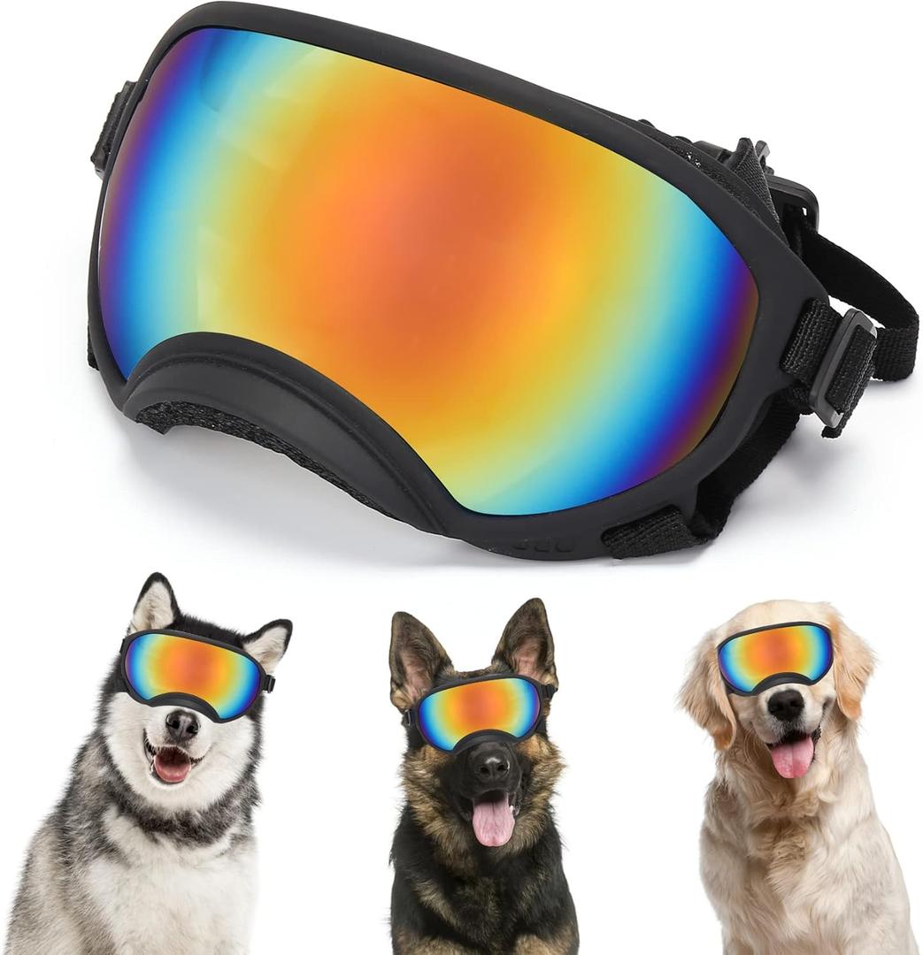 Large Dog Sunglasses, UV Protection Pet Goggles with Adjustable Strap for Large and Medium Dogs (Black Frame&Red Lens)