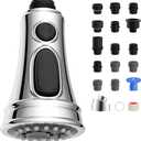 Hibbent Kitchen Faucet Head Replacement with Pull Down Spray Head, 3 Function Faucet Sprayer Nozzle - 15 Adapters Compatible with Moen, American Standard, Delta, Kohler - Chrome