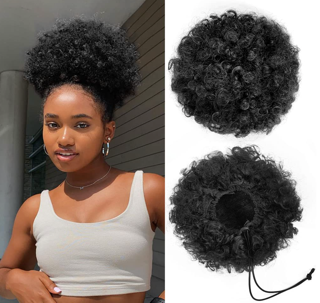 Women's Curly Puff Drawstring Ponytailtail Hair, Black