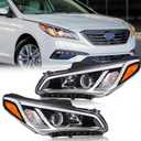 TODO Headlight Assembly Compatible with 2015-2017 Hyundai Sonata SE/Sport/Limited/ECO, Head Lamp Replacement with Bulbs & Parking Lamp 92101-C2050 92102-C2050, Driver & Passenger Side (pair)