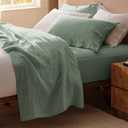 Bedsure King Size Bed Sheets - Cotton Linen Sheet Set, PureWoven Soft, Breathable & Anti-Pilling, Deep Pocket King Fitted Bedsheets Up to 16 Inches, 4 Pieces, Sage Green