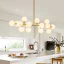 Modern Gold Chandelier Rectangle Pendant Light Sputnik Chandeliers Hanging Light Fixture 16-Light