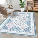 HEBE Washable Area Rug 3x5 Living Room Rug Large Rugs for Bedroom Soft Throw Rugs Non Slip Dining Room Mat Traditional Tiled Area Rugs Indoor Floor Carpet for Nursery Kids Room Entryway (3' x 5', Blue)