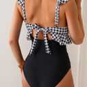 Eomenie One Piece Swimsuit for Women Tummy Control Ruffle Bathing Suit V Neck Ruched Swim Suit Slimming Cutout Swimwear (Black, M)