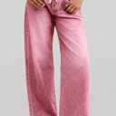 Cicy Bell Womens Wide Leg Jeans Drawstring High Waisted Baggy Straight Leg Jeans Trendy Boyfriends Denim Pants with Pockets Pink (Pink)