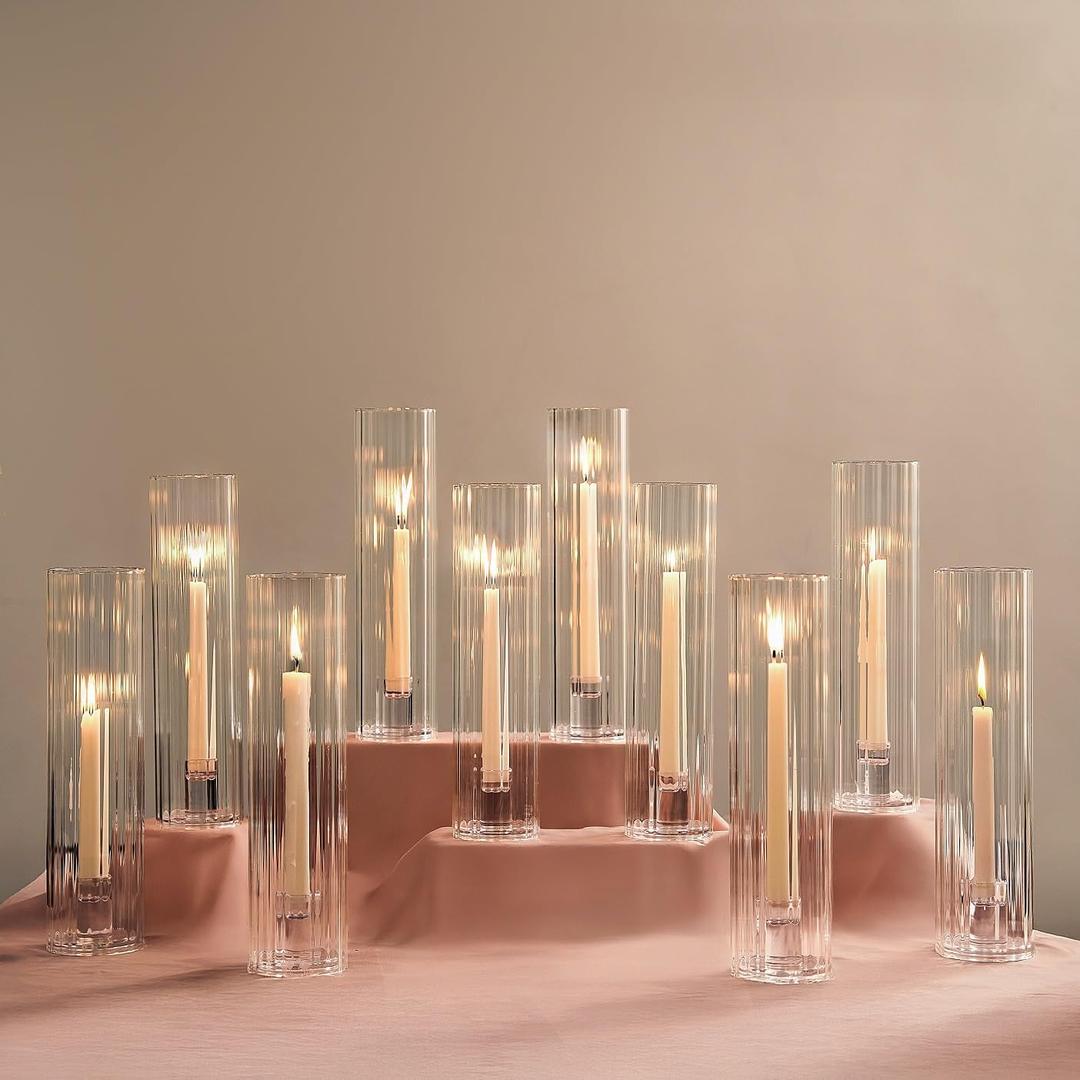 NUPTIO Hurricane Glass Candle Holders: Set of 10 Candlestick Holder 11.8" H