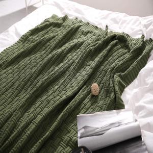 TREELY 100% Cotton Knitted Throw Blanket Couch Cover Blanket(31 x 40 Inches, Green Forest)