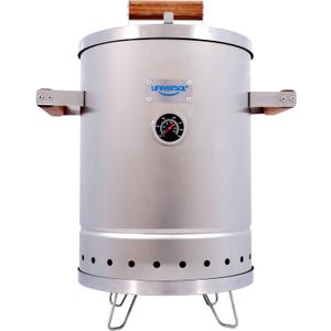 Universal (6-pound) Stainless Steel (Small) Charcoal Barrel Smoker with Thermometer & Airlock system - 16.5"x 21.18" x 11.81", 2 in 1 Vertical Smoker - Grill and Smoker, 6-serving Slow Cooking Smoker