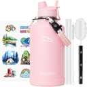 Swigina [2-IN-1 LID] 64 oz Insulated Water Bottle with Silicone Boot (48hrs Cold/24hrs Hot) - DIY Stickers, Leakproof, BPA Free, Half Gallon, Pink