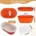 Nuogo 4 Pack Oval Bread Proofing Basket Silicone 10 Inch Collapsible Sourdough Bread Baking Supplies Dough Proofing Bowl with 4 Pcs Dough Scraper and 4 Pcs Basket Covers(Orange)