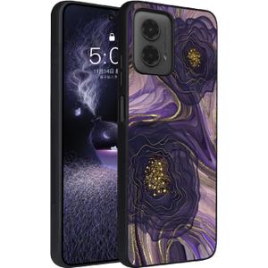 for Moto G Stylus 5G 2024 Case,Cute Flower Slim Fit Glow in The Dark Hybrid Hard PC Soft TPU Shockproof Drop Protective, Phone Case for Motorola G Stylus 5G 2024 Purple Gold Rose