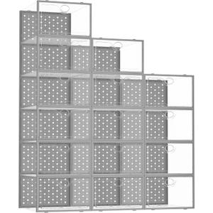 Pinkpum 15 Pack X-Large Shoe Storage Boxes Clear Plastic Stackable, Shoe Organizer for Closet Shoe Dispaly Case Bins Holder, Sneaker Storage Grey