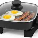 Elite Gourmet EG808 Electric Skillet 8"x8" Non-Stick Coating, Tempered Glass Lid, Removable Thermostat 200F400F, Dishwasher Safe, 600W Compact 2.5-Qt Capacity for Eggs, Bacon & One-Pot Meals, Black