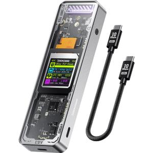 DOCKCASE Explorer Edition M.2 NVMe SSD Enclosure,Support 10s PLP Prevents Write Data Loss,USB 3.2 Gen 2 Type-C (10 Gbps), fits NVMe PCIe,Size 2230/2242/2260/2280,Support M-Key B+M Key UASP (Silver)