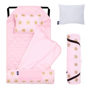 Wildkin Modern Kids Nap Mat Soft Cotton Blend with Pillow & Elastic Straps for School & Travel - Stars