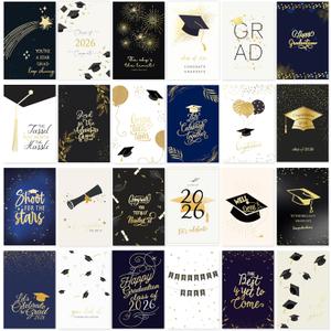 Graduation Cards 2026, 24 Pack Boxed 4"x6" Gold-Foil Graduation Cards with Self-Adhesive Envelopes, 24 Unique Designs Congratulations Grad for College & High School, No Repeat