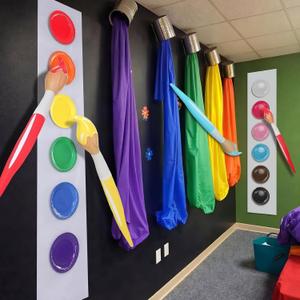 22 Pcs Giant 3D Painting Classroom Wall Decor 43.3 in Giant Inflatable Crayons Paint Strips Cloth Colored Paper Plates Palette Colorful Party Decorations DIY for School Classroom