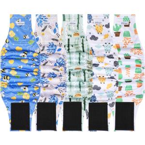 5 Pack Dog Diapers Male Reusable, Belly Bands for Male Dogs, High Absorbing Dog Pee Wraps for Doggie in Incontinence and Training Cactus M