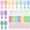12 Packs DIY Princess Hairbrush Kits Princess Party Bow Diamond Alphabet Sticker Make Your Own Hair Brush with Gem Painting for Birthday Party Art Activities DIY Crafts