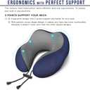 MLVOC Neck Pillow for Traveling, Upgraded 100% Pure Memory Foam Travel Neck Pillow for Airplane Flight Sleep, Breathable & Machine Washable Cover, Travel Kit with 3D Eye Mask, Earplugs & Bag, Blue