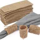 100pcs Burlap Napkin Rings with Wired Edge Disposable Napkin Rings Napkin Bands for Country Wedding Decorations Party Dinner Table Decorations