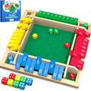 Shut The Box Game, Wooden Board Tabletop Dice Game for 2-4 Players & Kids Adults, a Fun Math Learning Toy for Family Game Night - an Ideal Made from Non-Toxic Wood, Child-Safe