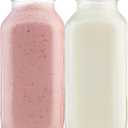 kitchentoolz 16oz Square Glass Milk Bottle with Lid - Airtight Vintage Reusable Dairy Drinking Jars Containers for Milk, Yogurt, Smoothies, Juice, Kefir, & Water - 2 Pack 16 oz Glass Bottles with Lids