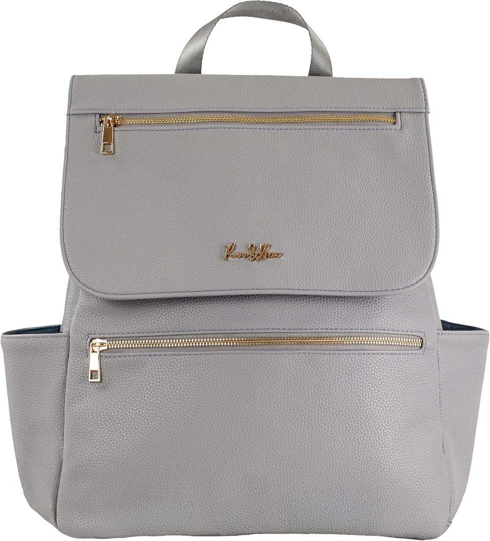 Premium Vegan Leather Diaper Bag Backpack Large Designer Baby Bag, Stylish Diaper Backpack with Stroller & Crossbody Straps & Compartments (Ash Grey)