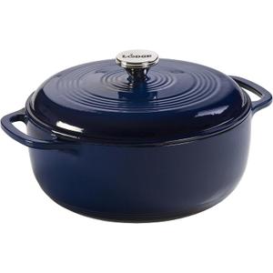 Lodge 6 Quart Enameled Cast Iron Dutch Oven with Lid  Dual Handles  Oven Safe up to 500 F or on Stovetop - Use to Marinate, Cook, Bake, Refrigerate and Serve  Indigo (Indigo)