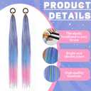 2 PCS 26 Inch Hair Tinsel Ponytail, Blue Pink Gradient Braided Ponytail Hair Extension with Elastic Tie, Straight Sleek Wrap Around Hair Extensions, Glitter Tinsel Synthetic Ponytail Piece