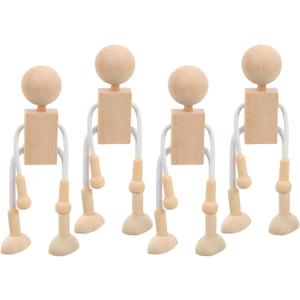 Didiseaon 4Pcs Wood Marionette DIY Toys Unfinished Plain Peg Mannequin Puppet Movable Robot Peg Craft Supplies for Party Kids Toddler Doll Japanese Decor