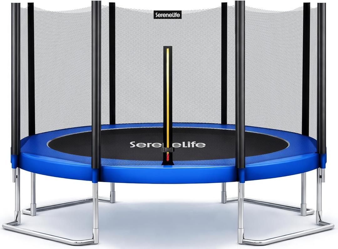 SereneLife Trampoline Outdoor 8FT 10FT 12FT 14FT with Enclosure Net, Ladder and Anti-Rust Coating - ASTM Approved Recreational Trampolines - Heavy Duty Yard Trampolines for Kids and Adults