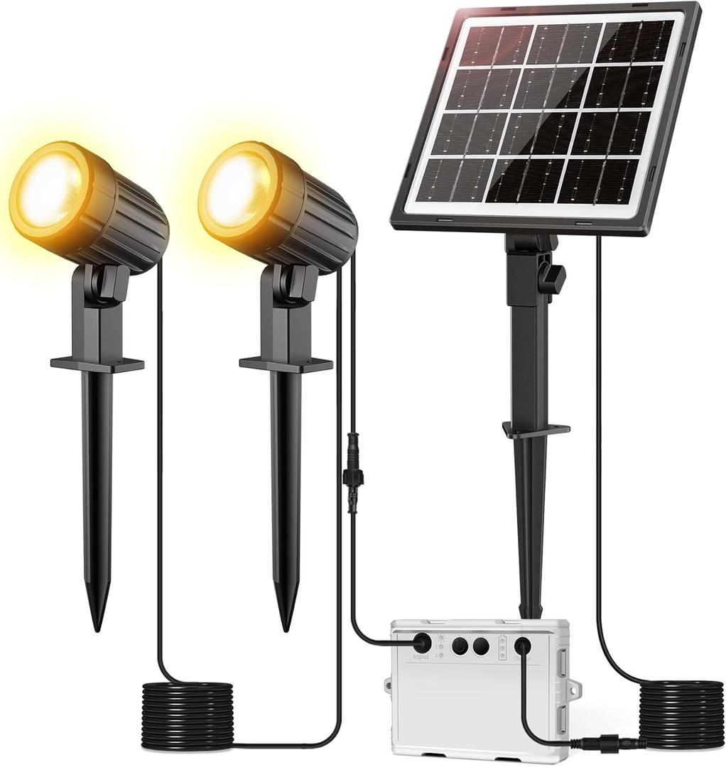 Solar Lights Outdoor, 2-in-1 Solar SpotLights 2700K Warm White, Landscape Lights with 3 Brightness 3 Modes, IP66 Waterproof, Auto On/Off Solar Panel Lights for Yard, Pathway, Garden, Tree